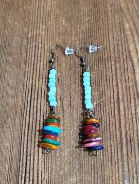 ***5 For $20***Handmade Multicolor Shell Bead Drop Earrings/White Accent Beads